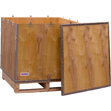 Global Industrial 29.25 in x 29.25 in x 24.5 in 4 Panel Hinged Shipping Crate, Brown, Plywood B2352223